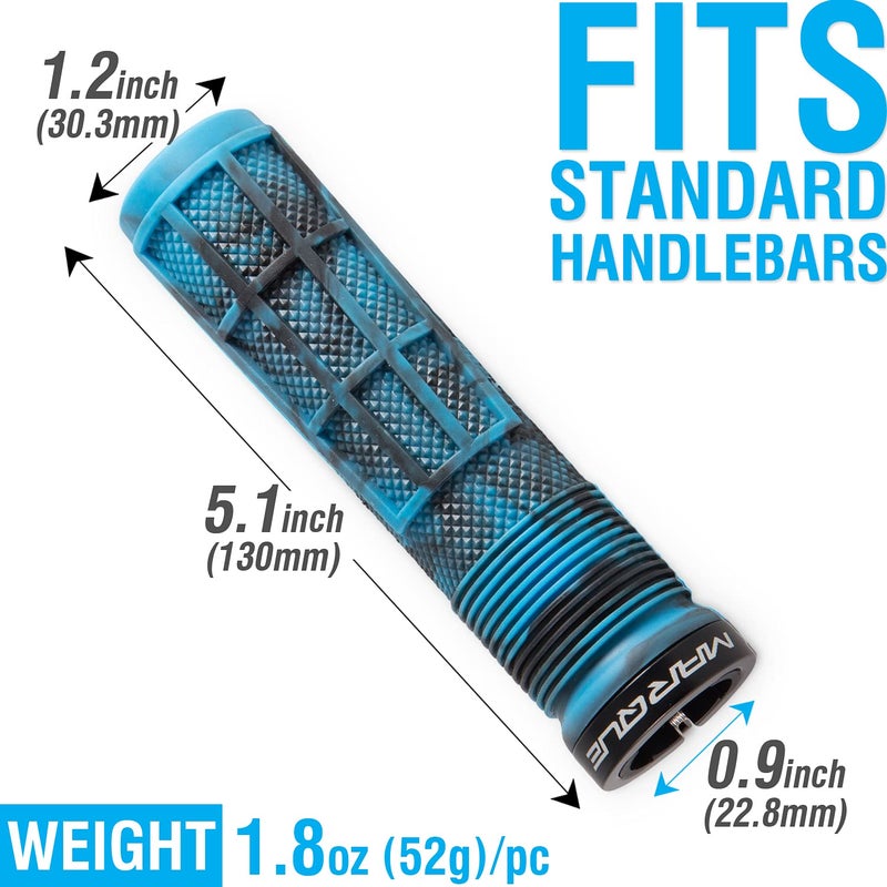 MARQUE Race Mountain Bike Handlebar Grips â€“ Single Lock-On Ring Collar MTB and BMX Bicycle Handle Bar with Non-Slip Grip, Knurly Gritty Pattern and Half Waffle Pattern (Glacier Blue) - Image 4